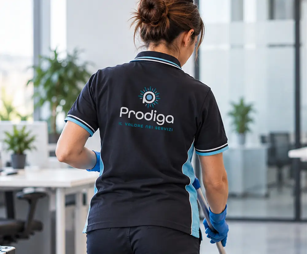 Logo Prodiga applicato alla divisa aziendale